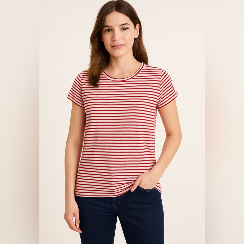 J. Crew Classic cotton studio tee Red‎ and White Stripe Women’s Size Large